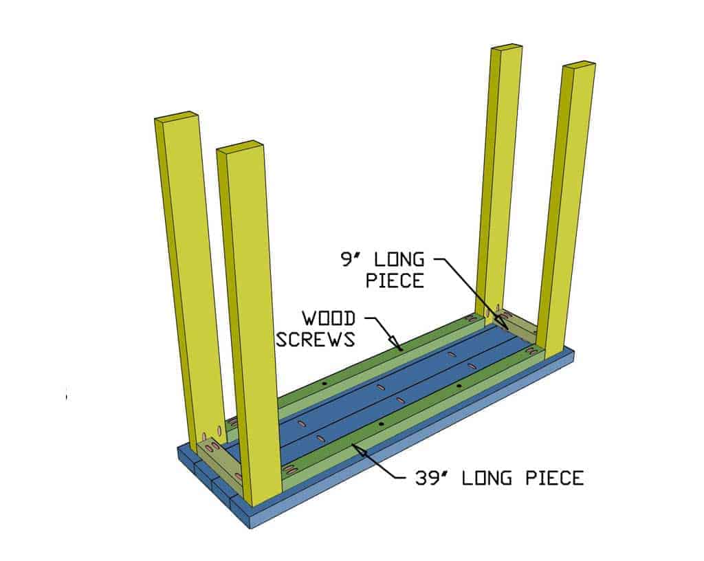 installing leg supports for DIY farmhouse entryway table
