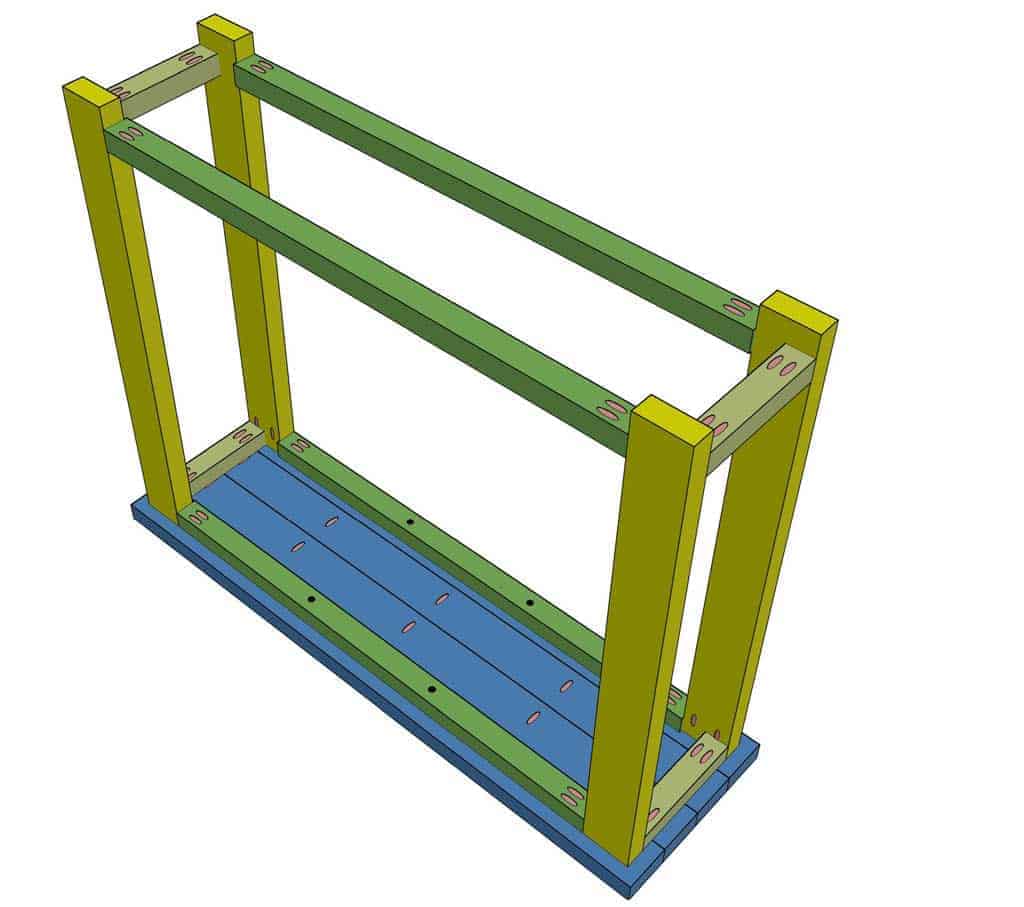 installing leg supports for DIY farmhouse entryway table