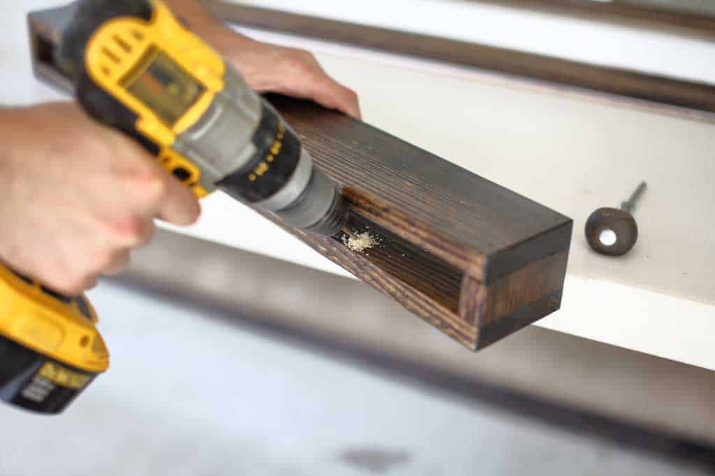 pre-drilling holes for DIY Wooden Towel Bar