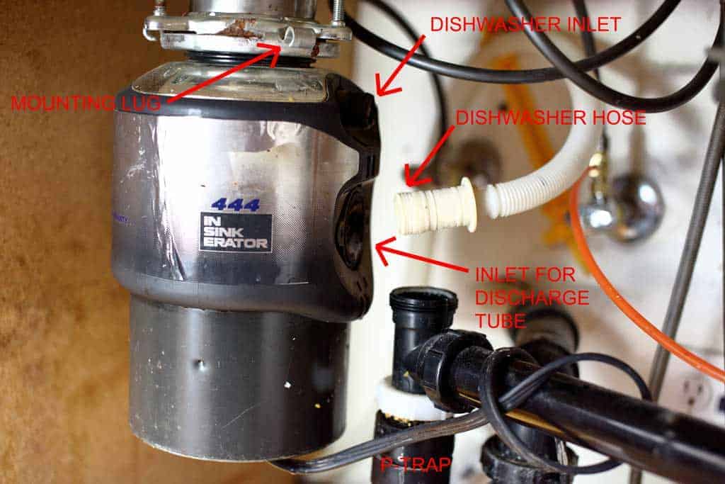 removing plumbing hose from old garbage disposal
