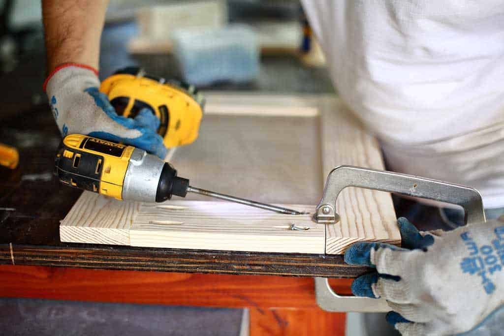 attaching diy backroom cabinet door together