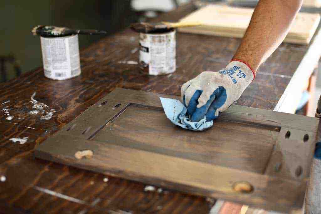 wiping off stain from diy backroom cabinet