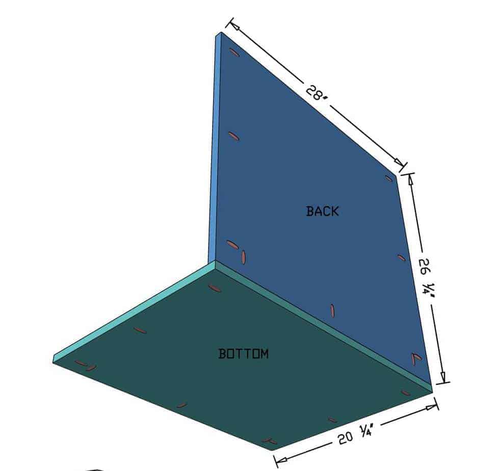 attach back piece to the bottom piece of the DIY Bathroom Cabinet