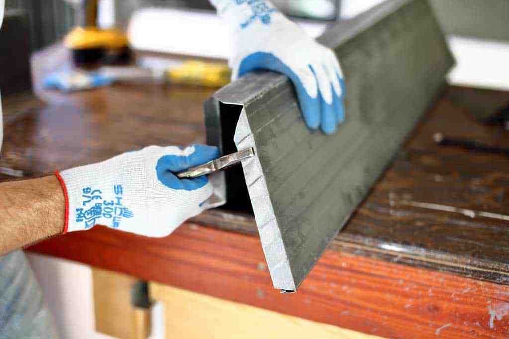 bending flange on the gutter for the DIY pyramid gutter planter