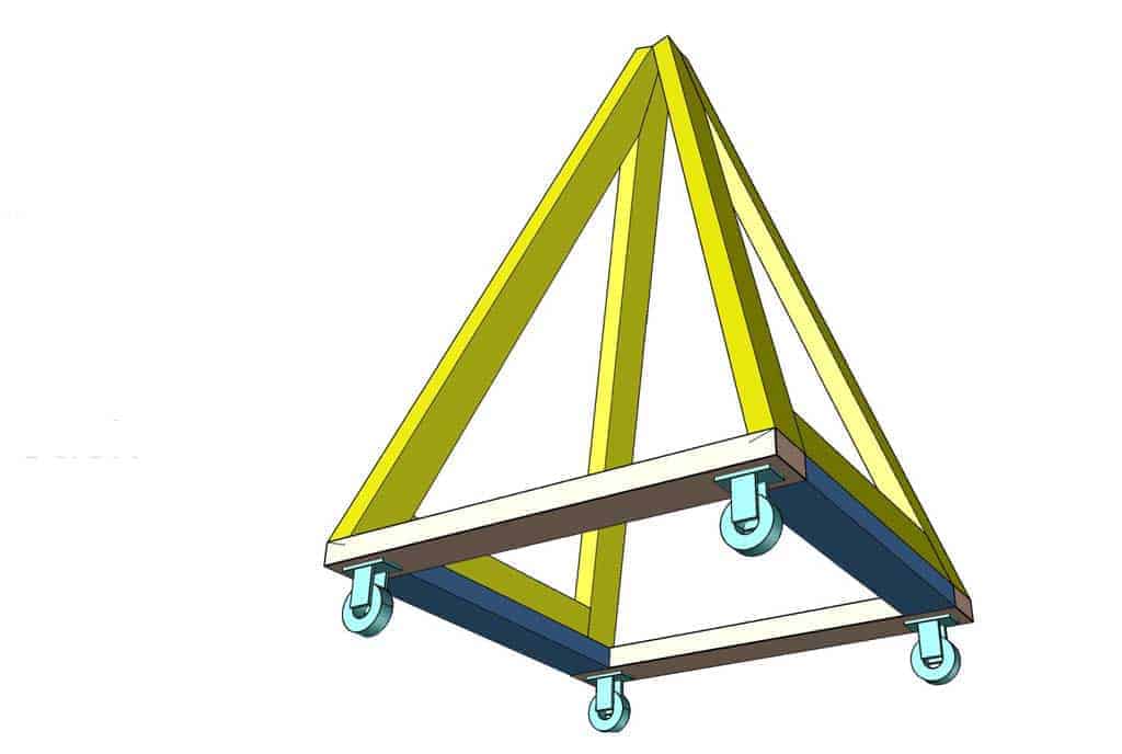 adding wheels on the DIY pyramid gutter planter