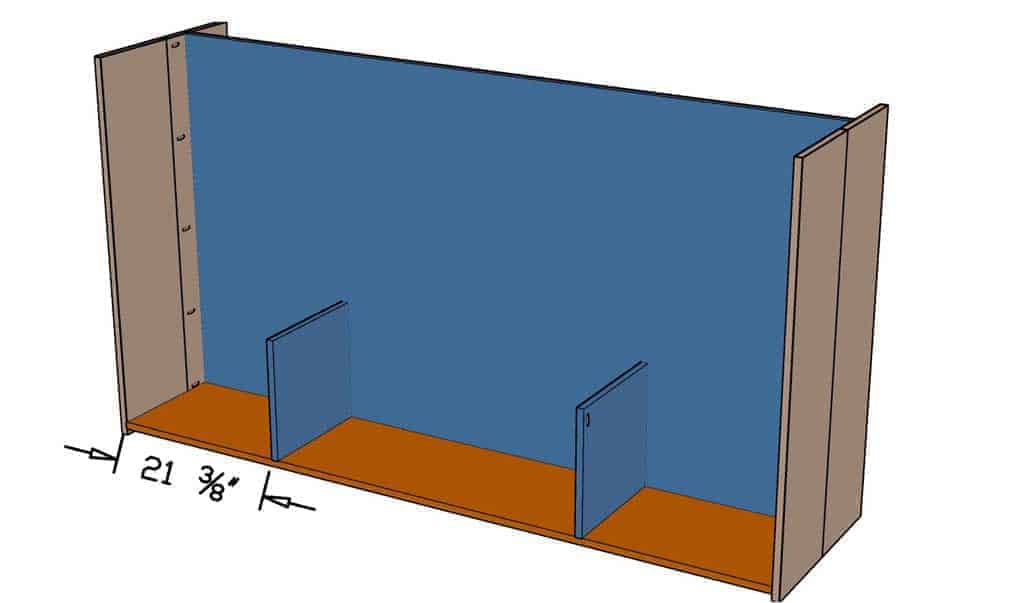 attach bottom shelf and divider for DIY Media Console
