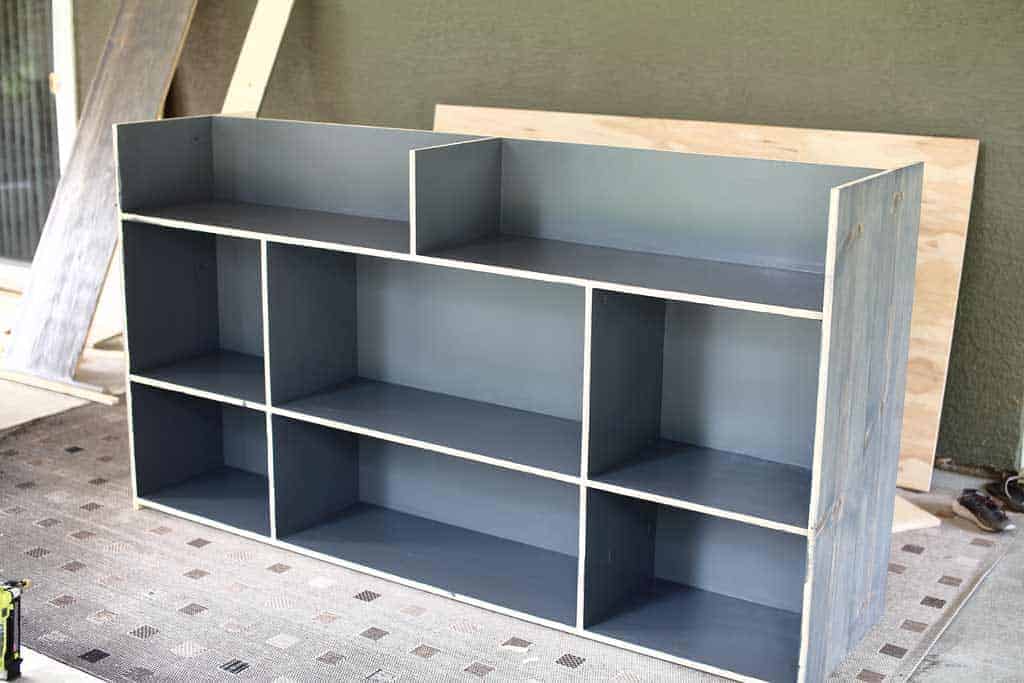 painting the DIY Farmhouse Media Console with TV Lift
