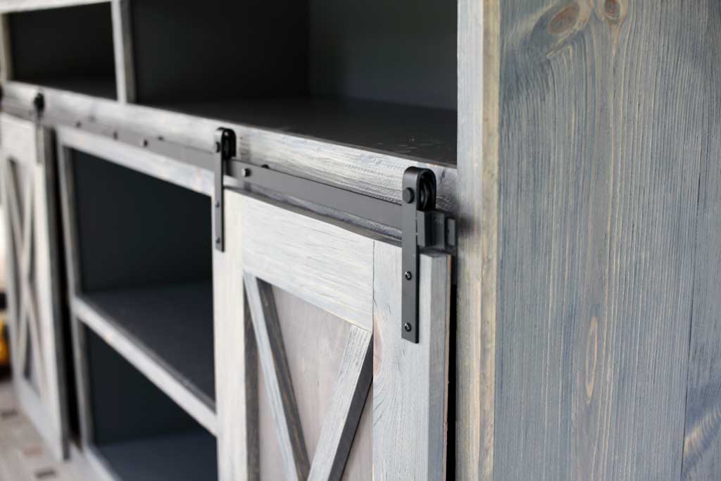 attaching barn door rails to media center