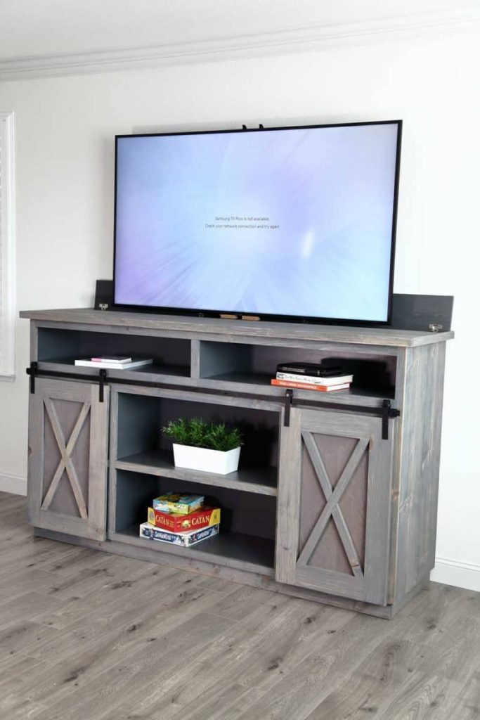 DIY Farmhouse Media Console with TV Lift