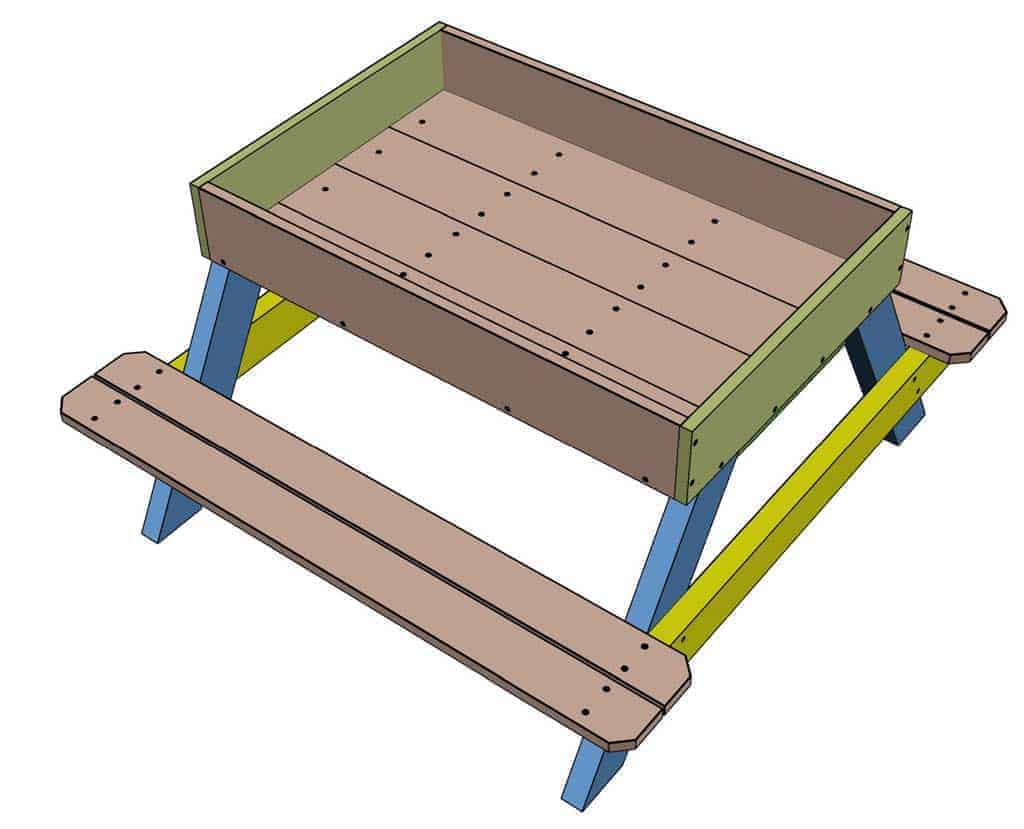 attaching seat boards for the DIY Sandbox table