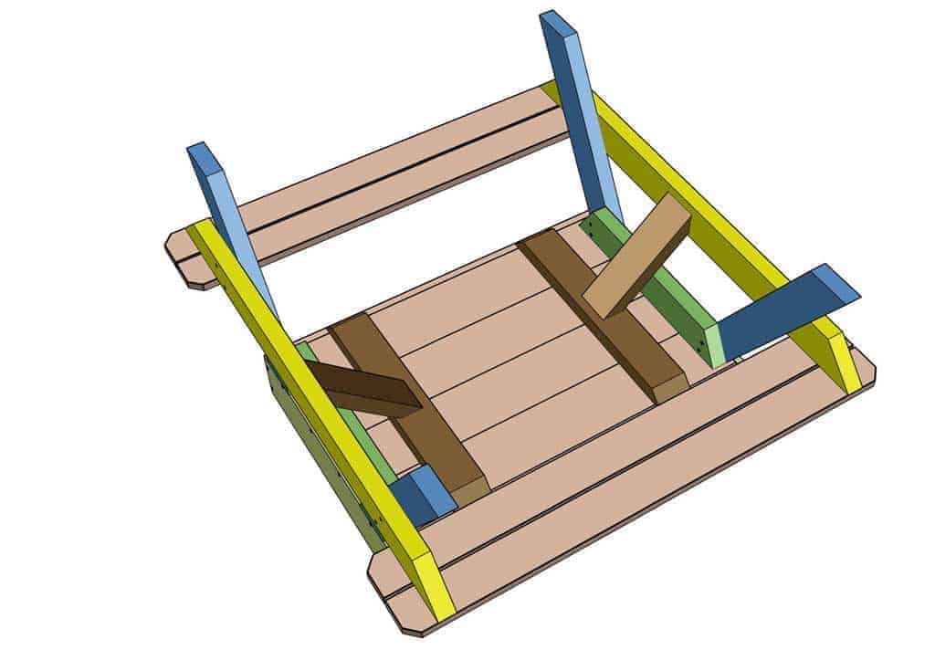 attaching diagonal boards under the sandbox