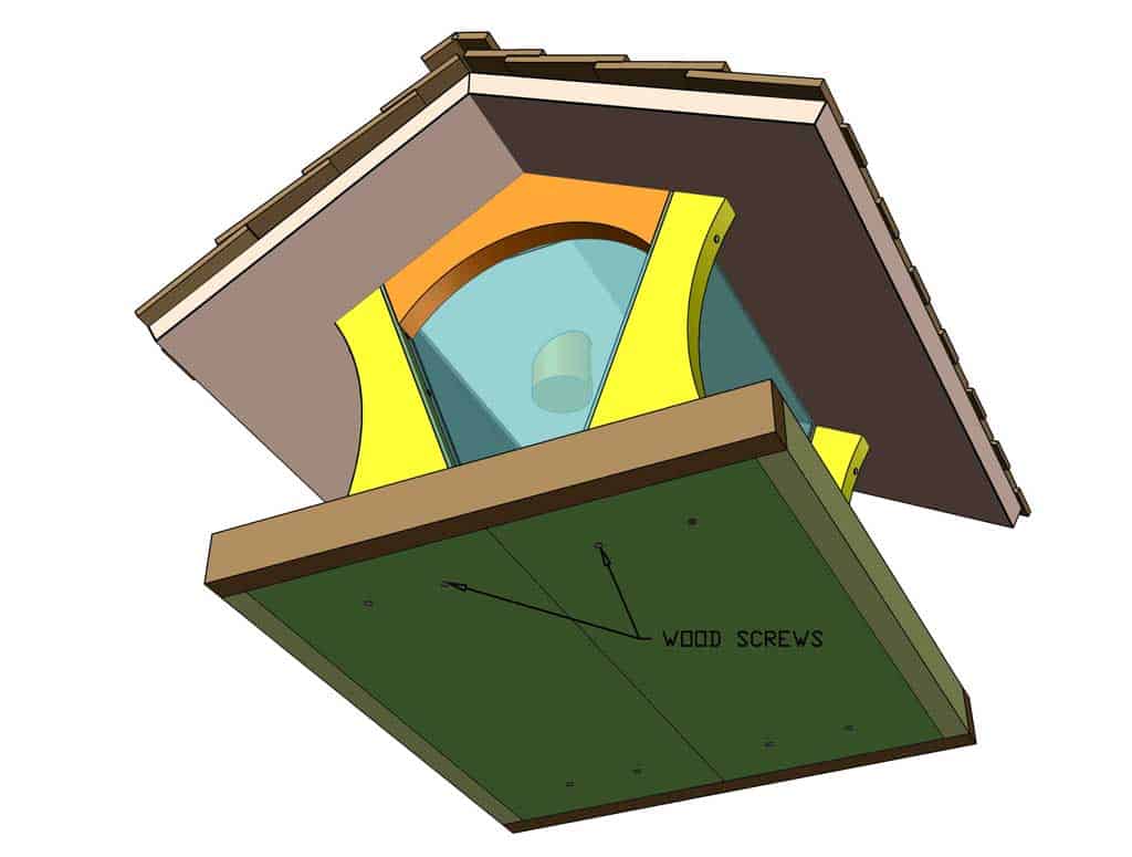 attaching the bottom tray to the bird feeder