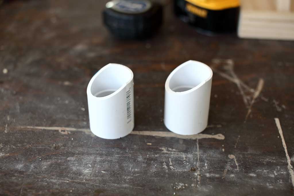 cutting pvc couplings at 30 degrees for DIY bird feeder house