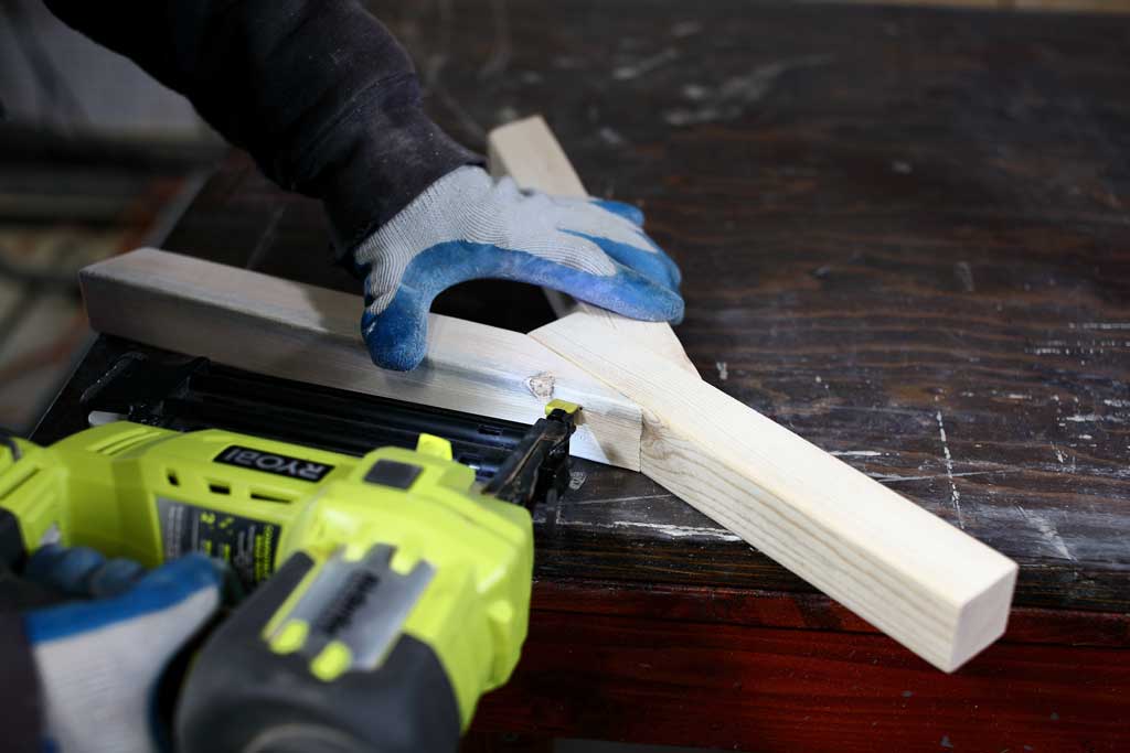 using nail gun to attach diagonal boards