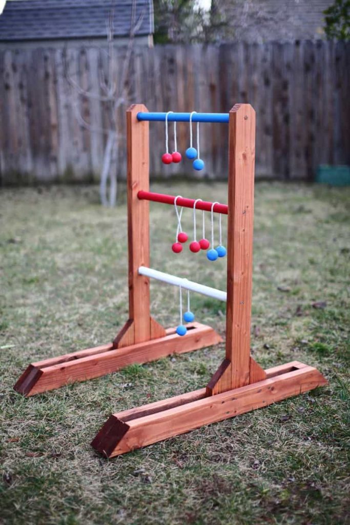 Now that you’re done with the project, paint each dowel a different color for keeping the score easier. Then paint the rest of the ladder toss game with exterior paint to protect the wood. You’re done with a DIY ladder toss game. Enjoy!