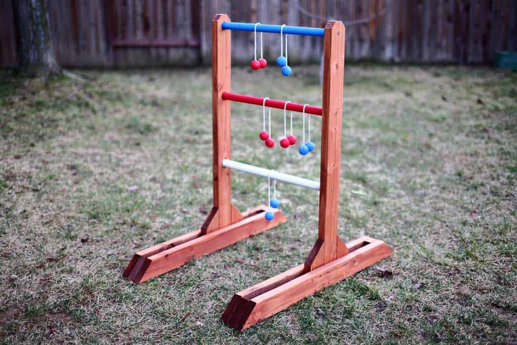 Now that you’re done with the project, paint each dowel a different color for keeping the score easier. Then paint the rest of the ladder toss game with exterior paint to protect the wood. You’re done with a DIY ladder toss game. Enjoy!