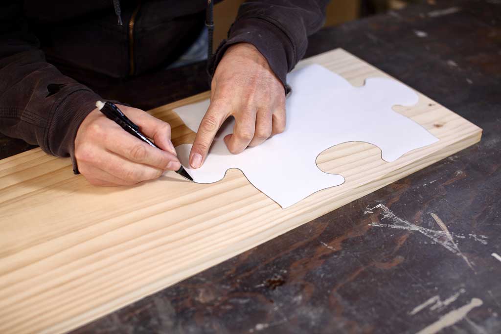 tracing puzzle template on wood