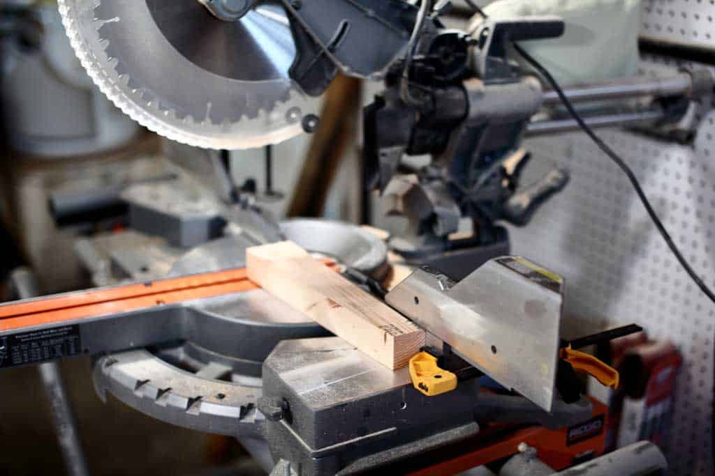 cutting wood on the miter saw