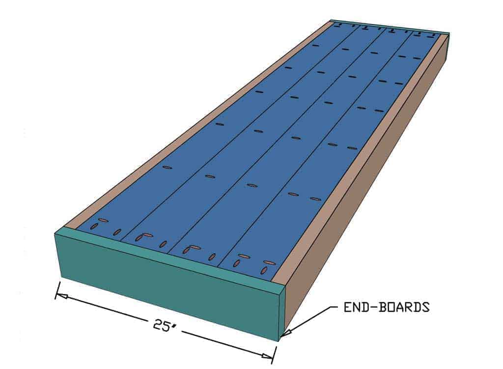 attaching the lower section of the diy planter box on wheels