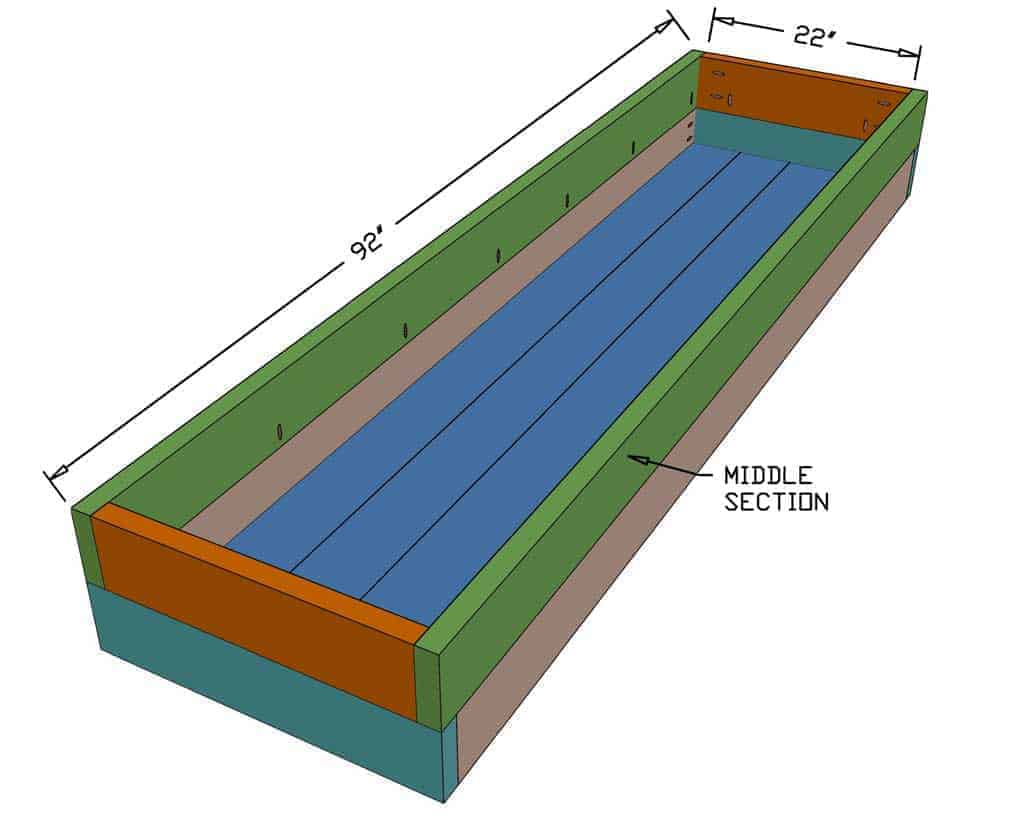 attaching the middle section of the diy planter box on wheels