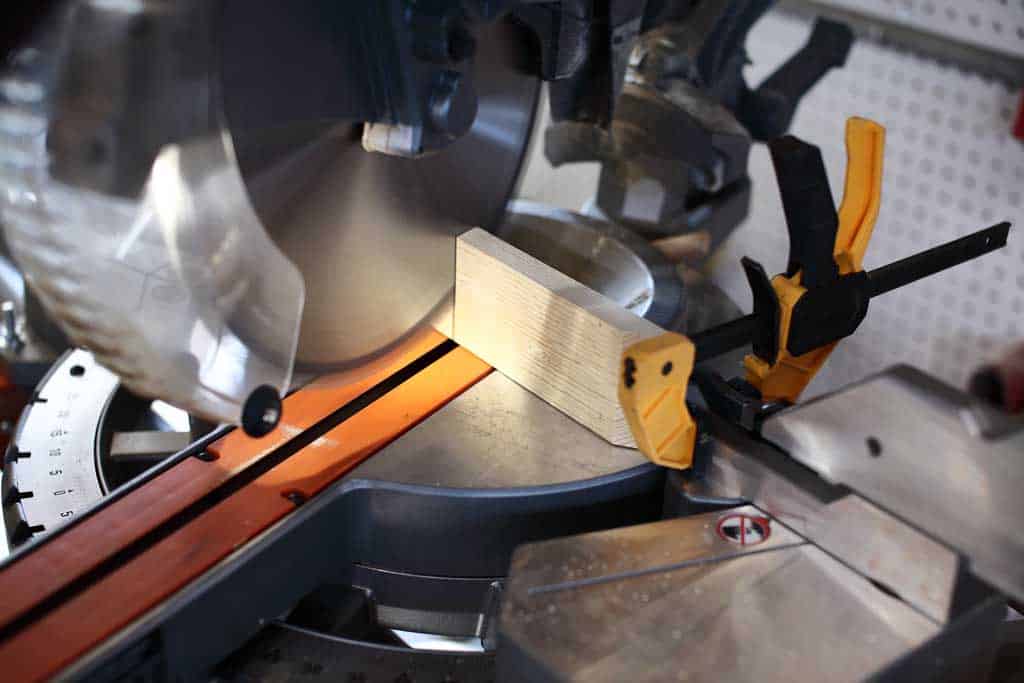 cutting wood with a miter saw