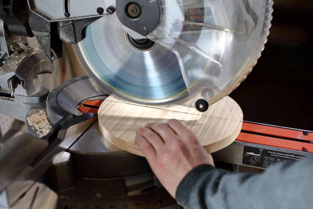cutting wood with miter saw