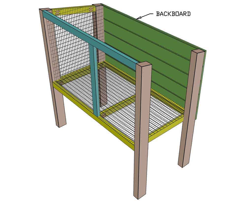 attaching backboard of the DIY rabbit hutch