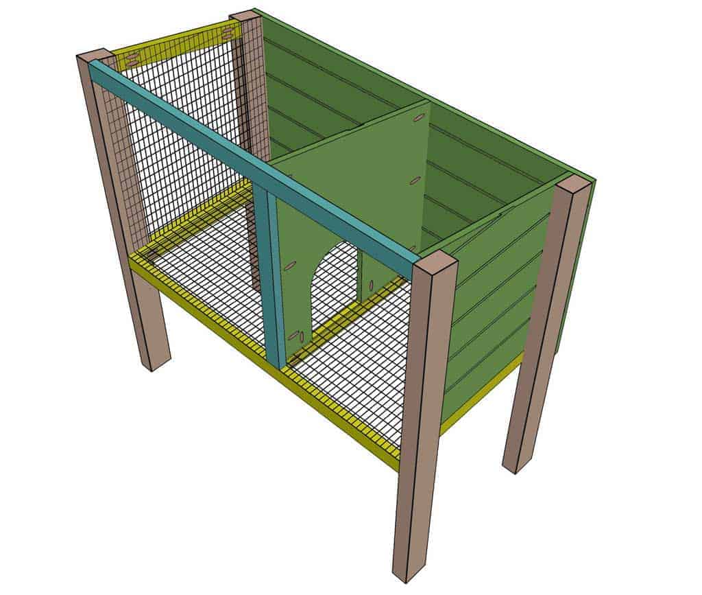 attaching the middle divider for the DIY rabbit hutch