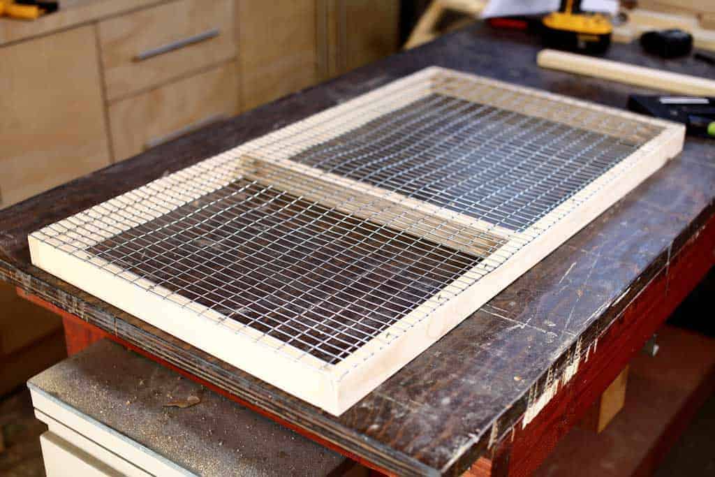 floor frame with mire mesh screen for DIY rabbit hutch