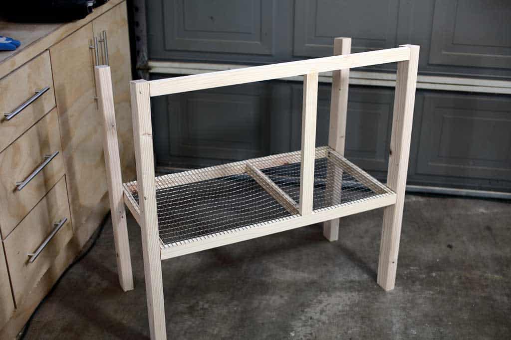 attaching front frame of the DIY rabbit hutch