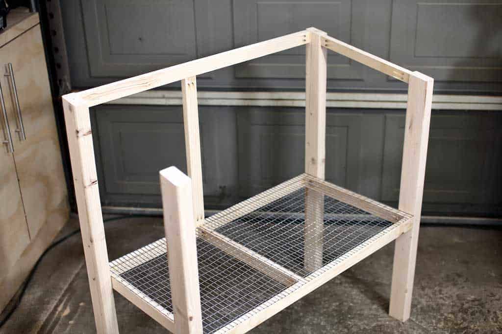 attaching the front frame of DIY rabbit hutch