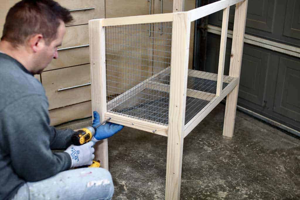 attaching trim to DIY rabbit hutch