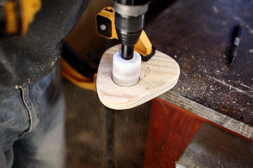 drilling hole in the front piece of the birdhouse