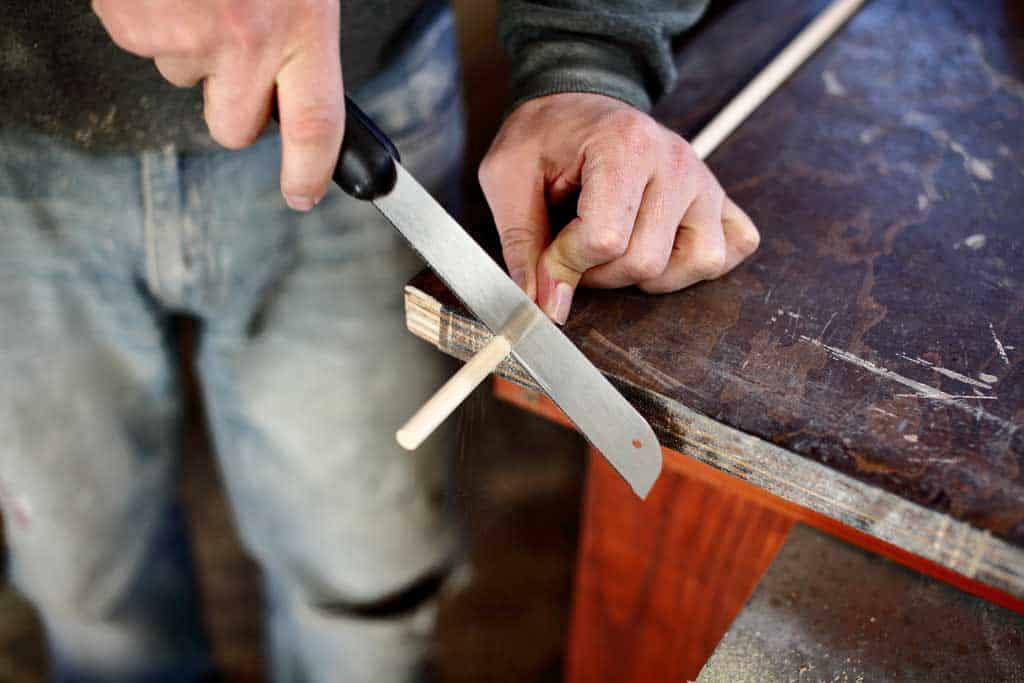 cutting dowel rod for the birdhouse