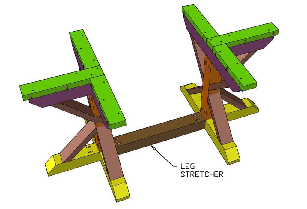 attaching leg stretcher to leg assembly