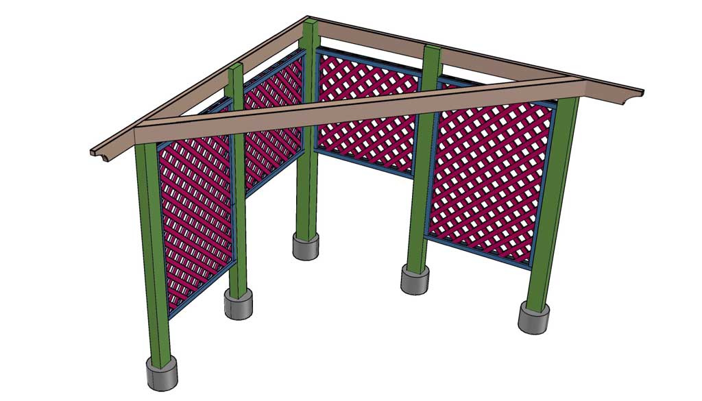 cutting diagonal roof board for DIY Garden Arbor with a Bench