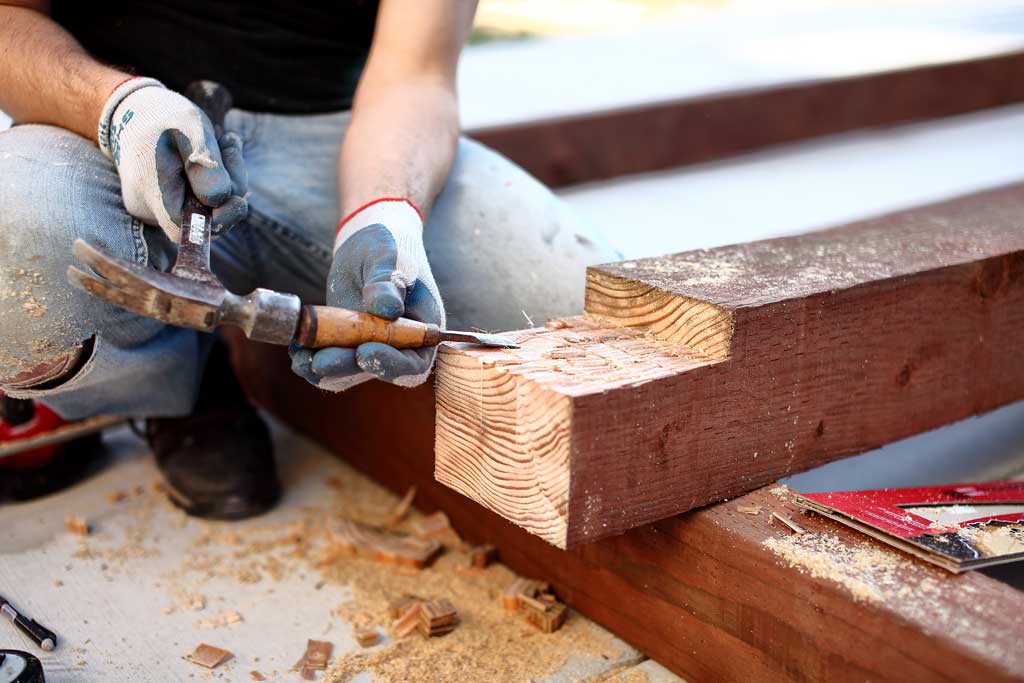 cutting notches for post of DIY Garden Arbor with a Bench