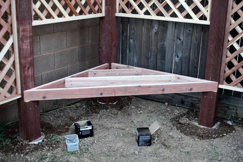 installing bench frame for the arbor trellis