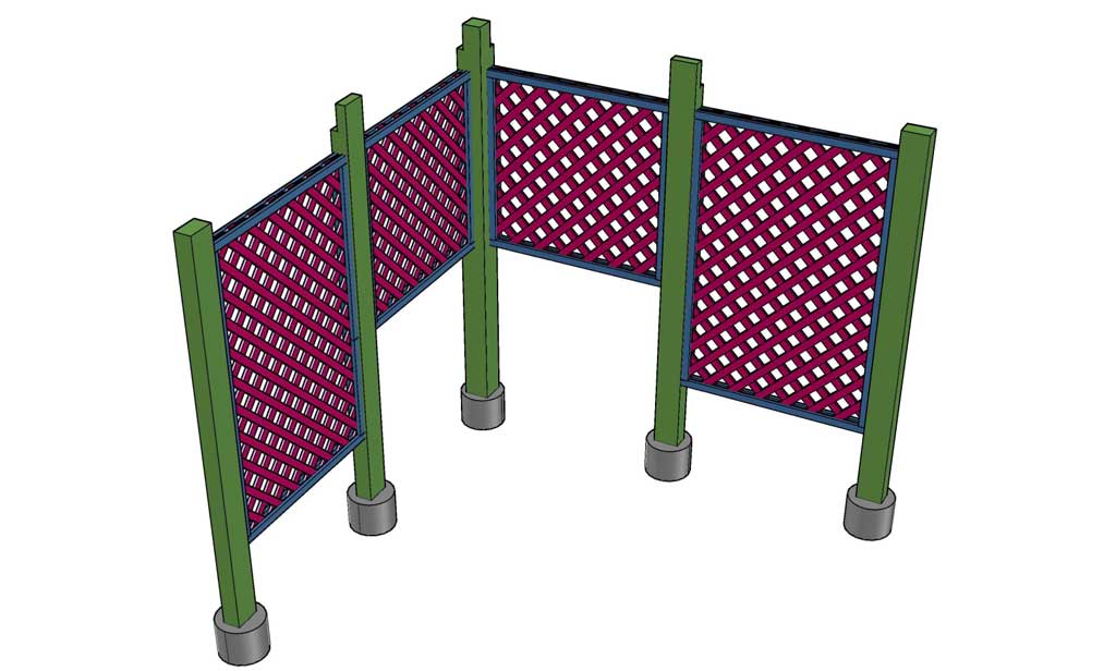 installing trellis panels for DIY Garden Arbor with a Bench