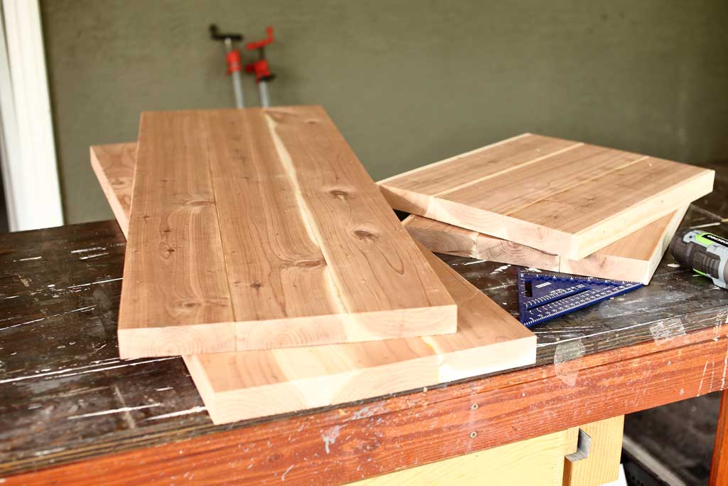 sections of bench to be assembled