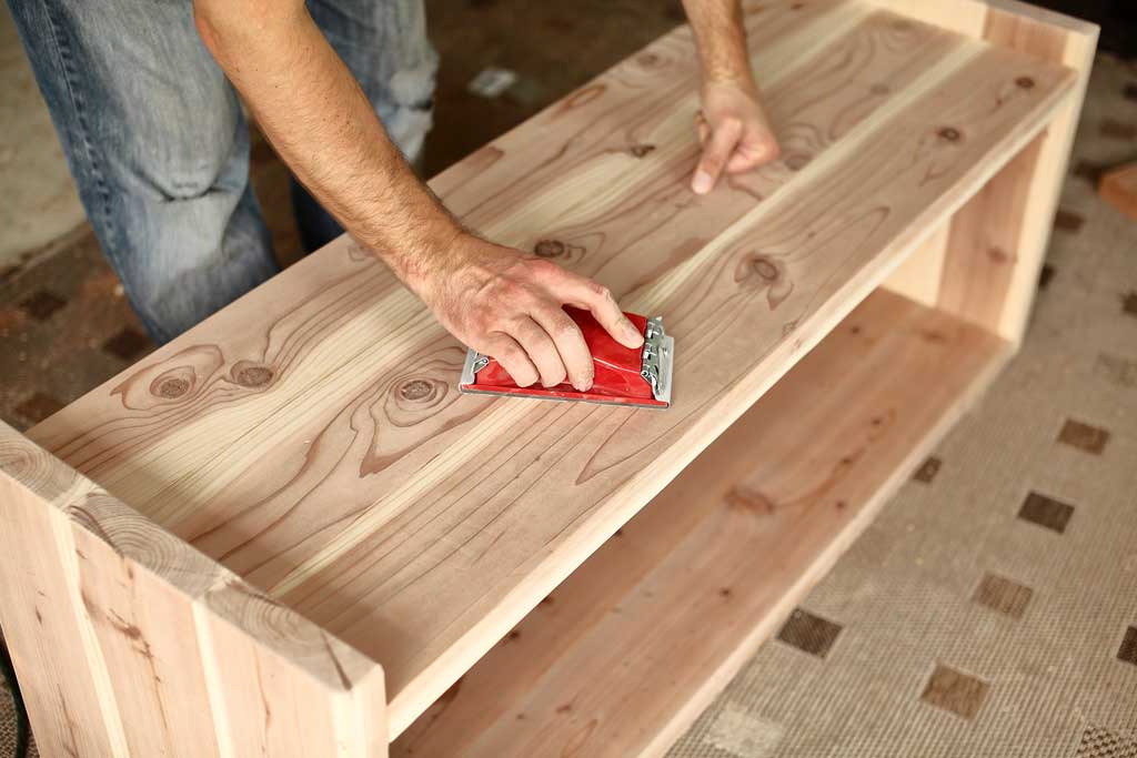 sanding bench before staining