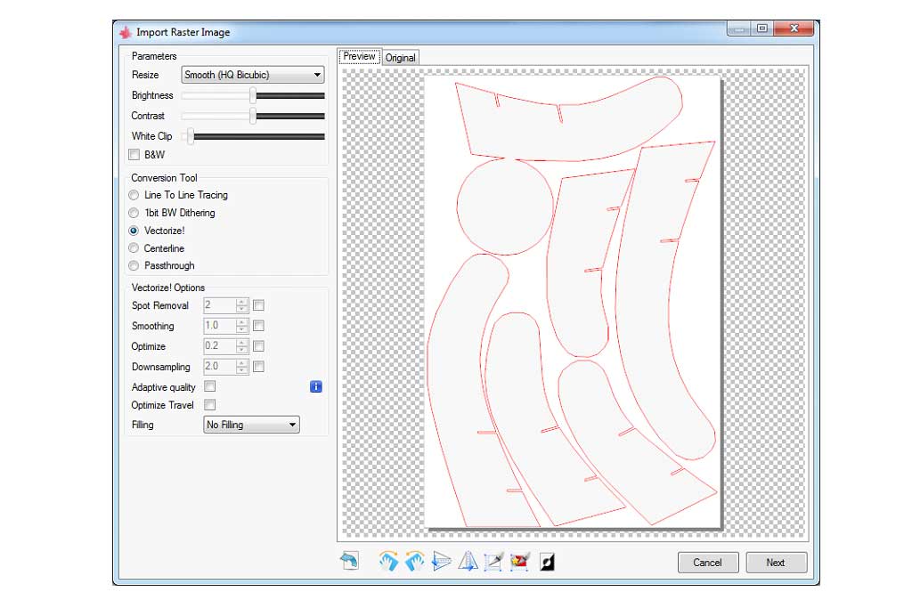 settings for LaserGrml software for Aurero Laser 2