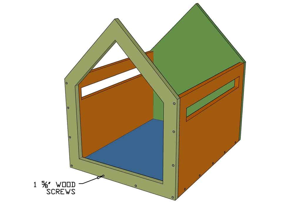 attaching front and back piece of the dog house