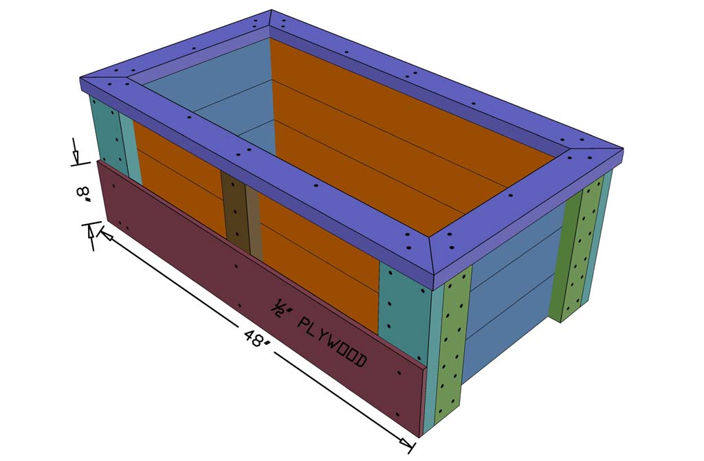 attaching plywood block to planter box