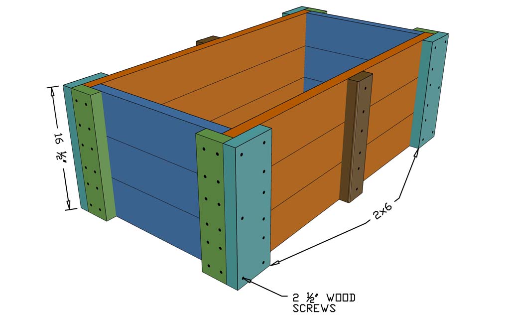 attaching 2x6 board to planter box