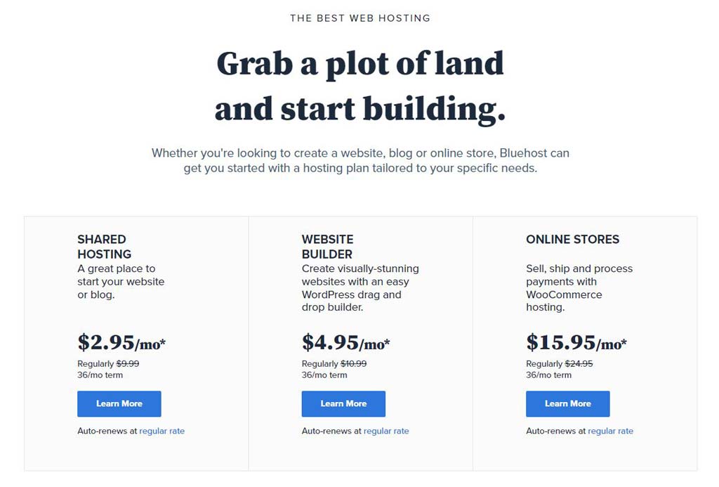 Bluehost pricing