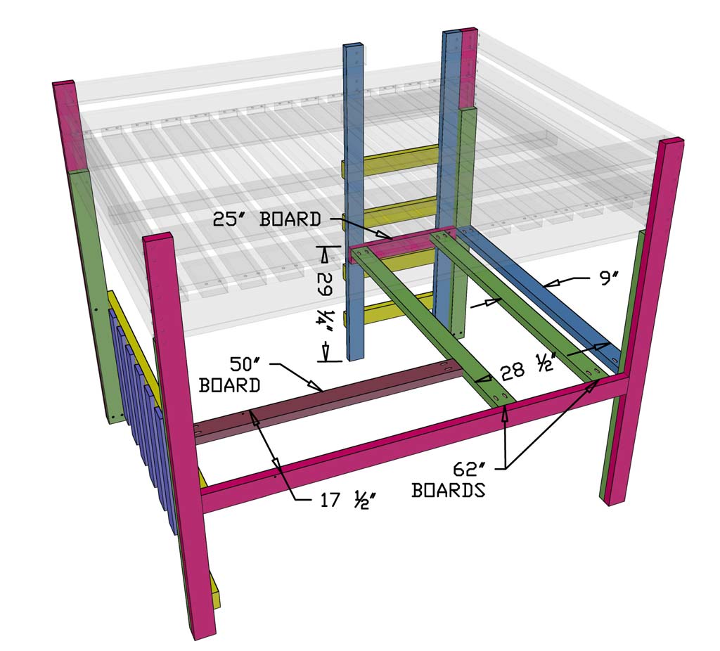 attaching the frame for the desk to loft bed
