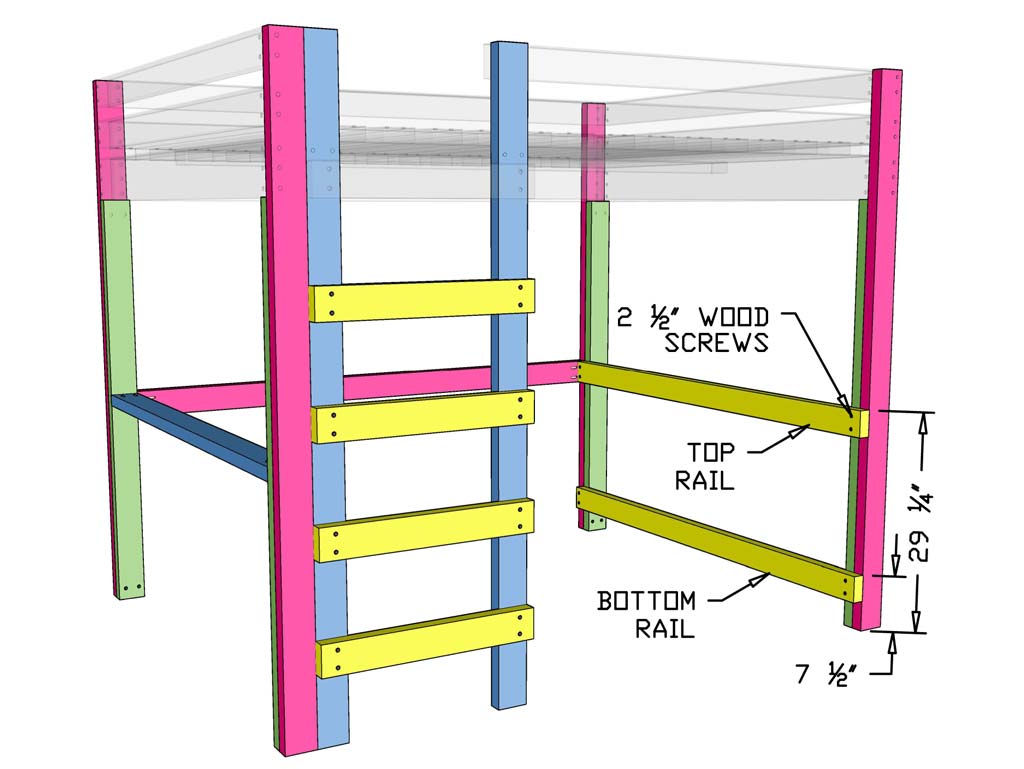attaching rails for loft bed