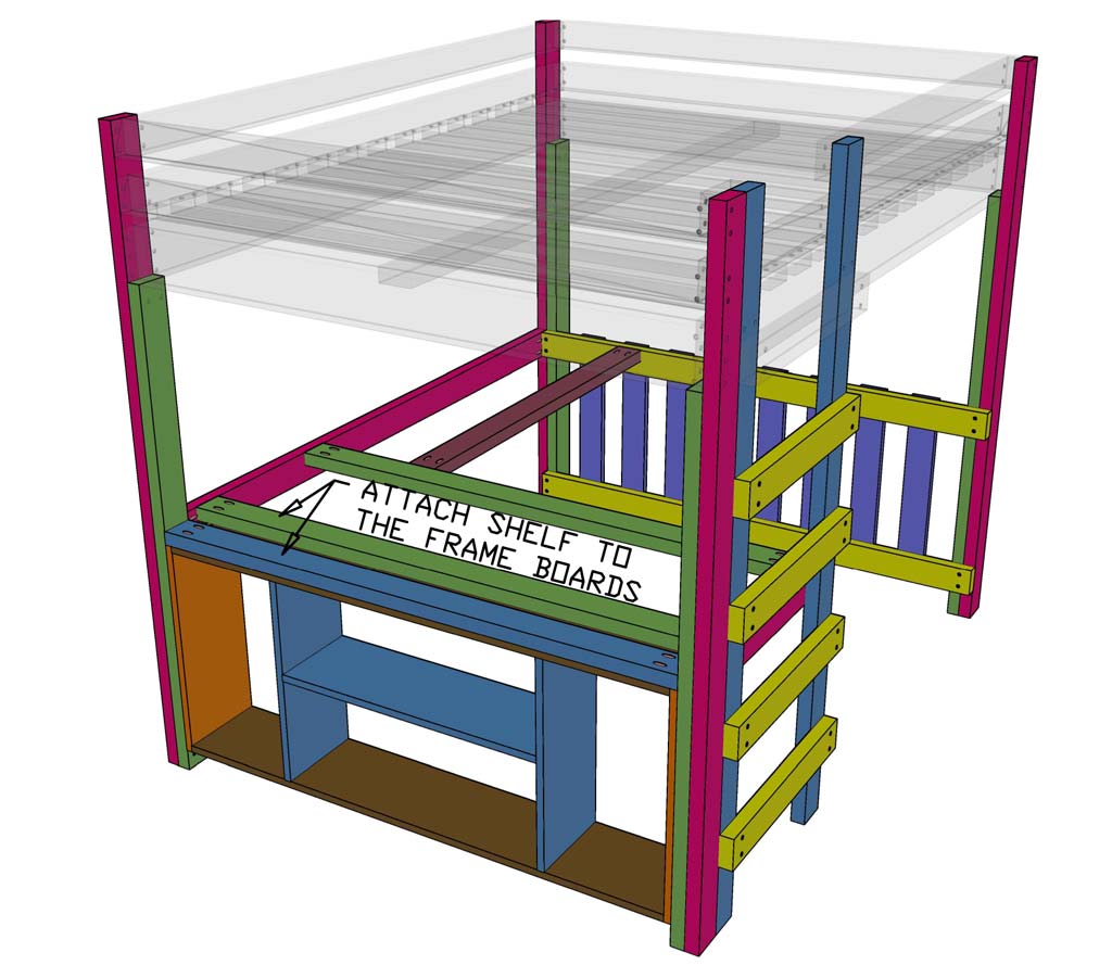 attaching shelf to loft bed