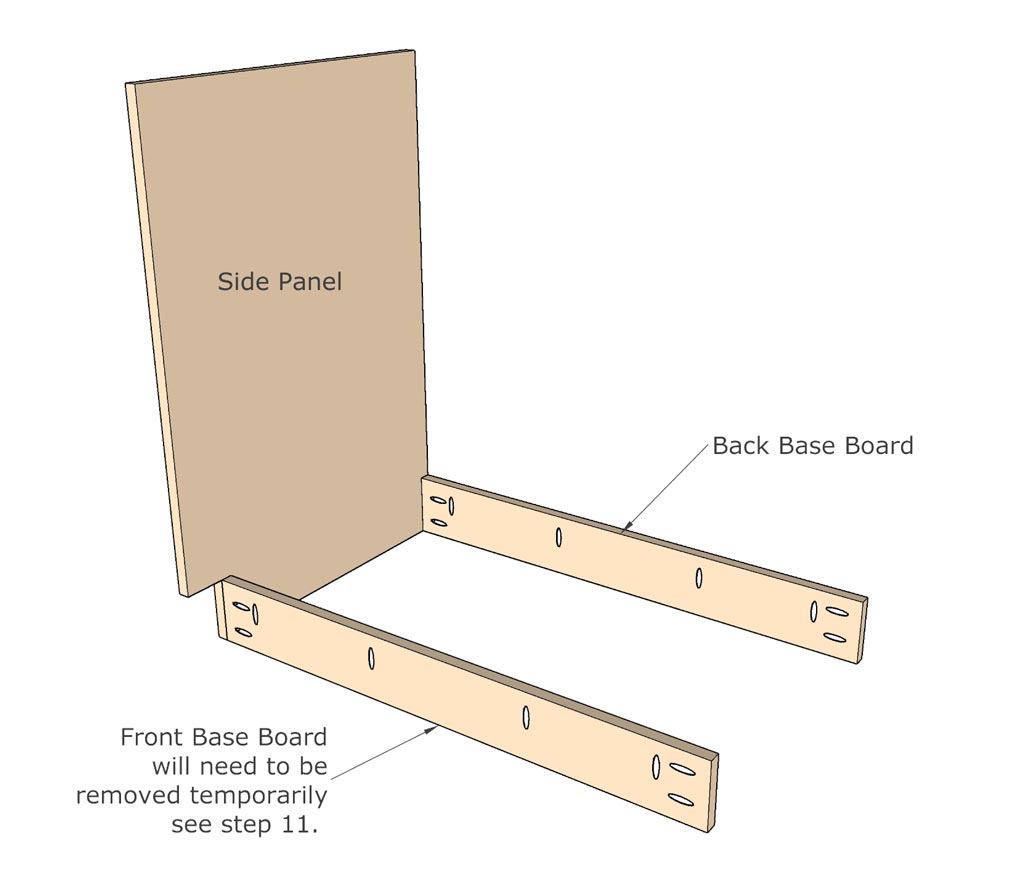 attaching base board to kitchen cabinets